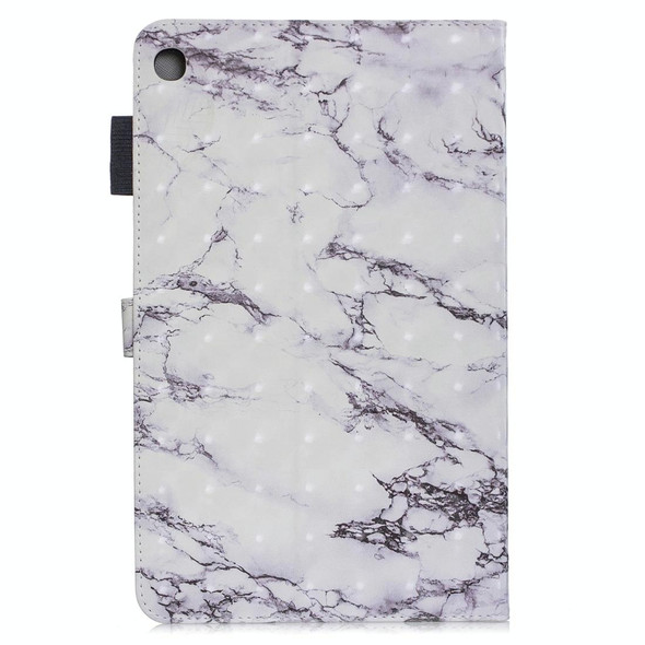 3D Horizontal Flip Leatherette Case with Holder & Card Slots For Galaxy Tab A 10.1 (2019)(White Marble)
