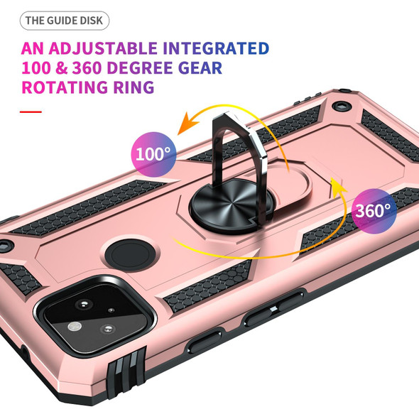 For Google Pixel 5a 5G Shockproof TPU + PC Protective Case with 360 Degree Rotating Holder(Rose Gold)