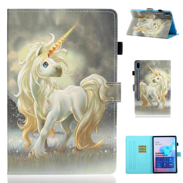 For Galaxy Tab S6 T860 Painted Horizontal Flat Leatherette Case with Sleep Function & Card Slot & Buckle Anti-skid Strip & Bracket & Wallet(Unicorn)