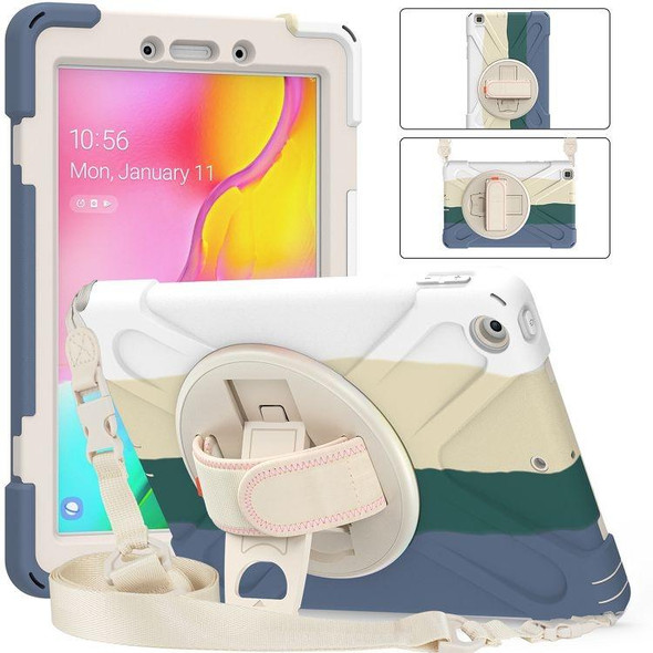 For Samsung Galaxy Tab A 8.0 (2019) T290 / T295 Shockproof Colorful Silicone + PC Protective Case with Holder & Shoulder Strap & Hand Strap (Green)