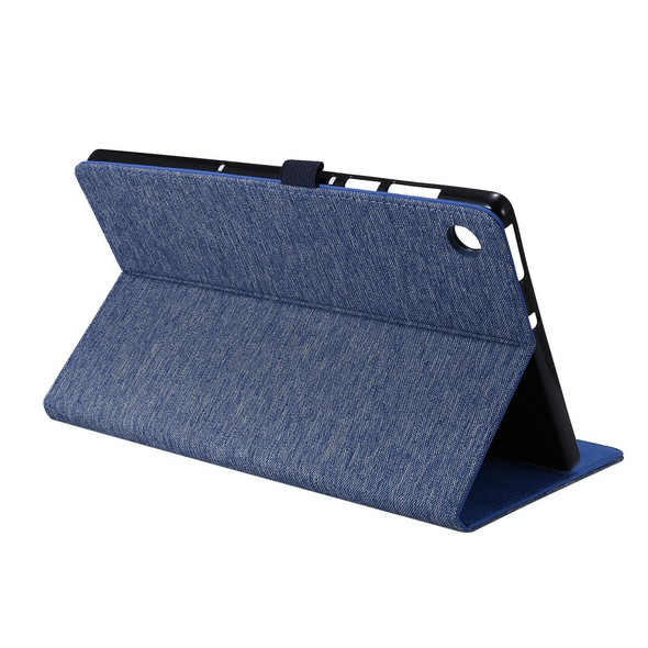 For Lenovo M10 Plus Horizontal Flip TPU + Fabric PU Leatherette Protective Case with Name Card Clip(Deep Blue)