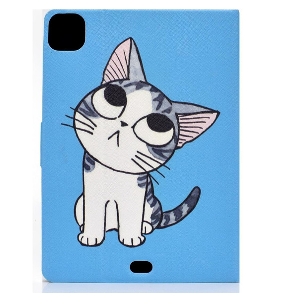 For iPad Pro 11 inch (2018) / (2020) Voltage Painted Pattern Tablet PC Protective Leatherette Case with Bracket & Card Slots & Sleep / Wake-up & Anti-skid Strip(Blue Cat)