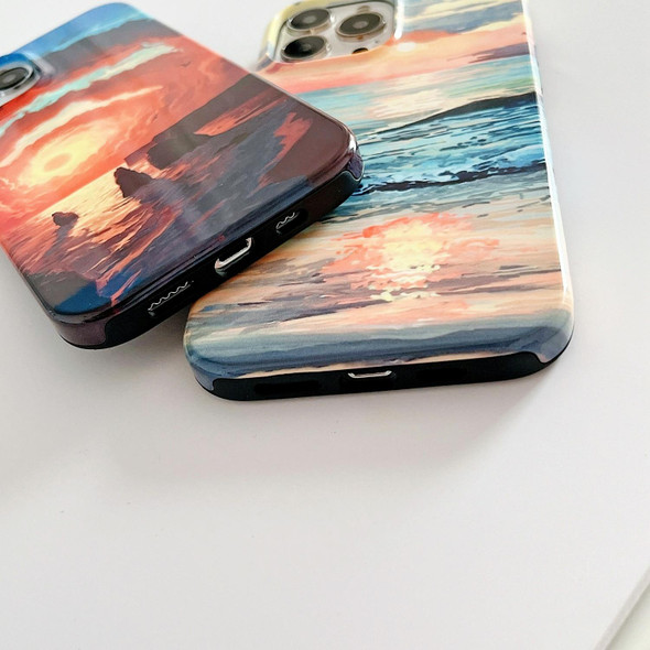 For iPhone 14 Pro 2 in 1 Detachable Oil Painting Sea Pattern Phone Case(Yellow Pink)