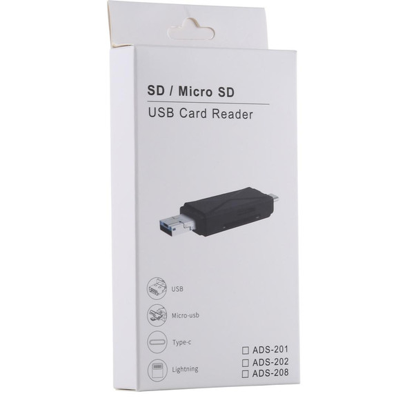 USB-C / Type-C + SD + TF + Micro USB to USB 2.0 Card Reader (Black)