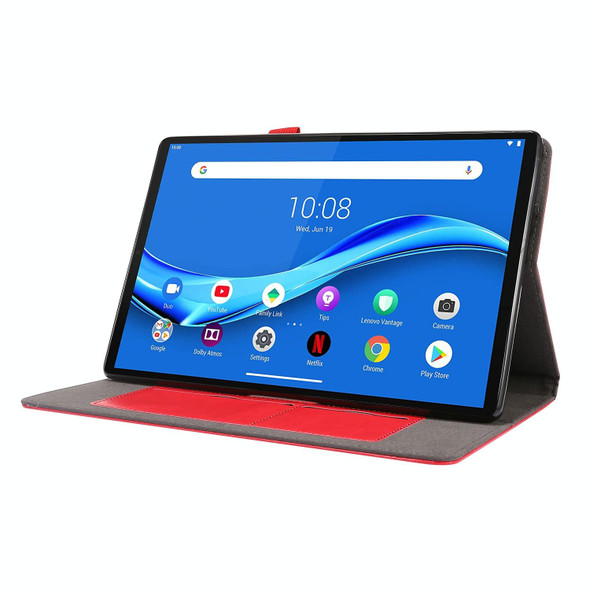 For Lenovo M10 Plus 2-Folding Business Horizontal Flip PU Leatherette Case with Card Slots & Holder(Red)