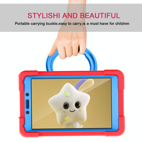 For Galaxy Tab A 8.0 (2019) T290 / T295 PC + Silicone Shockproof Combination Case with 360 Degree Rotating Holder & Handle(Red+Blue)