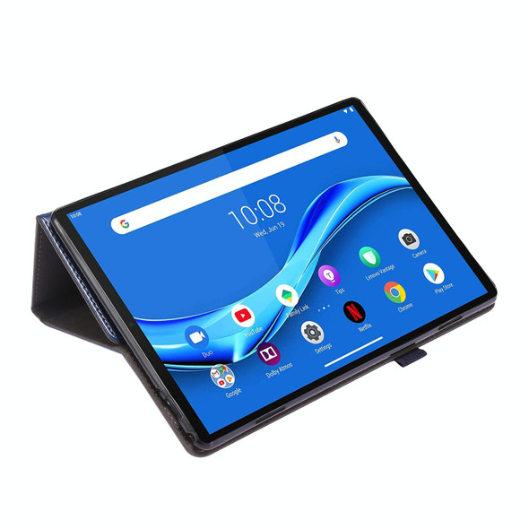 For  Lenovo Tab M10 10.1 2-Folding Business Horizontal Flip PU Leatherette Case with Card Slots & Holder(DeepBlue)