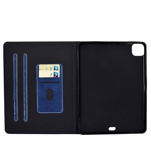 For iPad Pro 11 (2020) & (2018) Cowhide Texture Horizontal Flip Leatherette Tablet Case with Holder & Card Slots & Sleep / Wake-up Function(Blue)