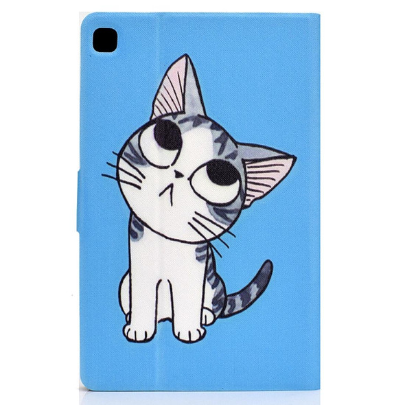 For Samsung Galaxy Tab S6 Lite P610 / P615 Voltage Painted Pattern Tablet PC Protective Leatherette Case with Bracket & Card Slots & Sleep / Wake-up & Anti-skid Strip(Blue Cat)