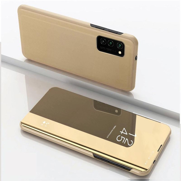 For Galaxy S20+ Plated Mirror Horizontal Flip Leatherette Case with Holder(Gold)
