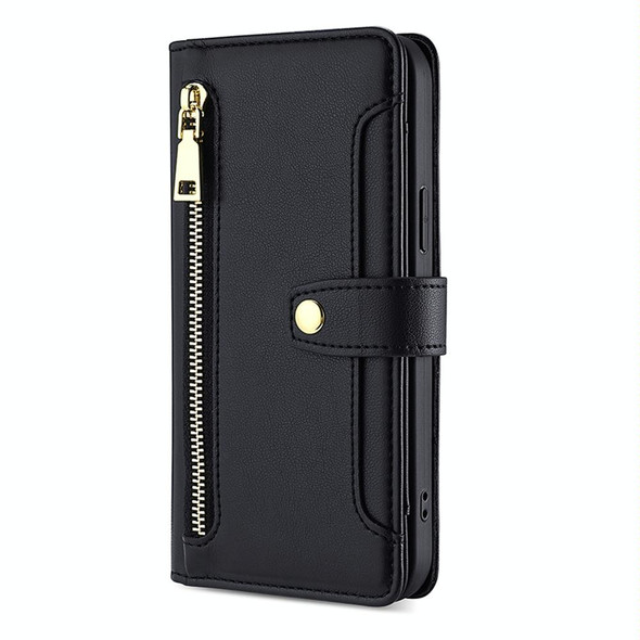 For ZTE Blade A32 Sheep Texture Cross-body Zipper Wallet Leather Phone Case(Black)