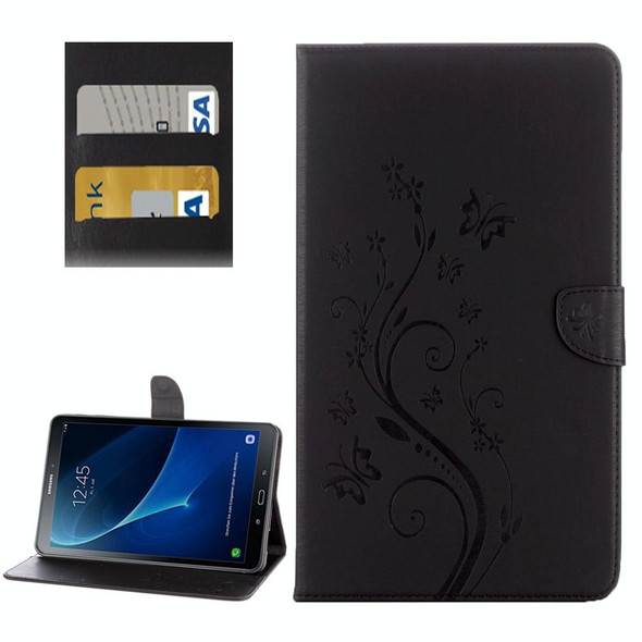 For Galaxy Tab A 10.1 (2016) / P580 Butterflies Love Flowers Embossing Horizontal Flip Leatherette Case with Holder & Card Slots & Wallet(Black)