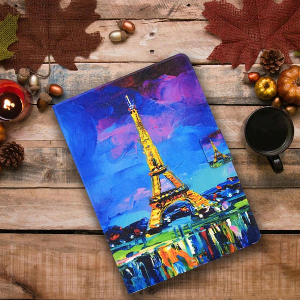 For iPad 10.2 / 10.5 / iPad Air 10.5 2019 TPU Electric Pressed Horizontal Flip Leatherette Case with Holder & Card Slot & Sleep / Wake-up Function(Eiffel Tower)