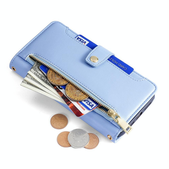 For ZTE Blade A32 Sheep Texture Cross-body Zipper Wallet Leather Phone Case(Blue)