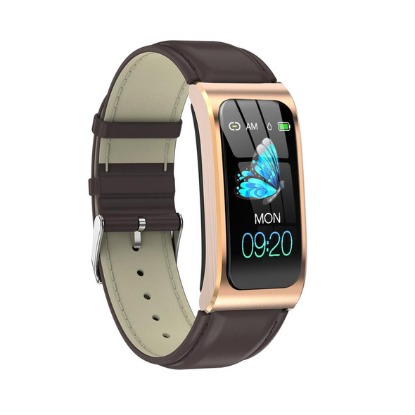 AK12 1.14 inch IPS Color Screen Smart Watch IP68 Waterproof,Leatherette Watchband,Support Call Reminder /Heart Rate Monitoring/Blood Pressure Monitoring/Sleep Monitoring/Predict Menstrual Cycle Intelligently(Gold)