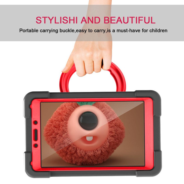 For Galaxy Tab A 8.0 (2019) T290 / T295 PC + Silicone Shockproof Combination Case with 360 Degree Rotating Holder & Handle(Black+Red)
