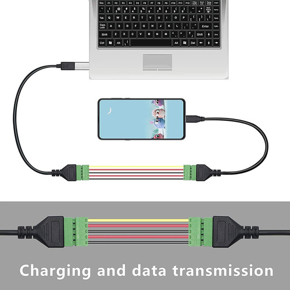 U-shaped Elbow USB-C / Type-C Male to 5 Pin Green Pluggable Terminal Solder-free Connector Cable