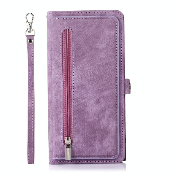 For Samsung Galaxy Note20 Ultra Zipper Card Slot Buckle Wallet Leatherette Phone Case(Purple)