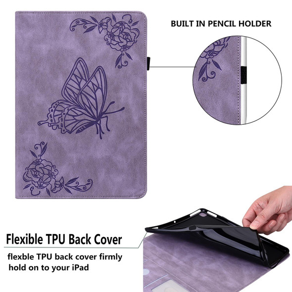 For Samsung Galaxy Tab S5e/T720/T725 Butterfly Flower Embossed Leatherette Tablet Case(Purple)