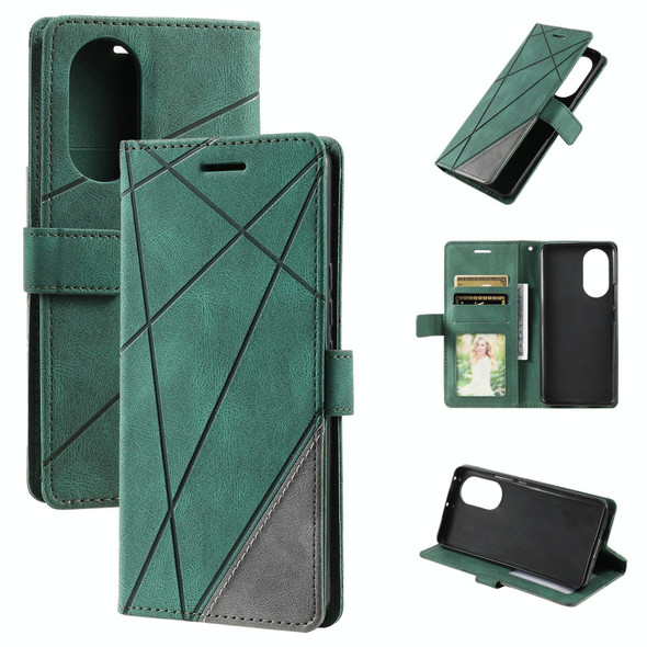 For OPPO A17 4G Skin Feel Splicing Leatherette Phone Case(Green)