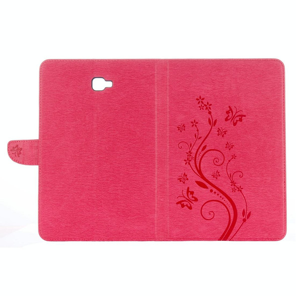 For Galaxy Tab A 10.1 (2016) / P580 Butterflies Love Flowers Embossing Horizontal Flip Leatherette Case with Holder & Card Slots & Wallet(Magenta)