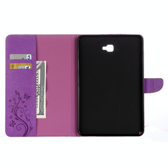 For Galaxy Tab A 10.1 (2016) / P580 Butterflies Love Flowers Embossing Horizontal Flip Leatherette Case with Holder & Card Slots & Wallet(Purple)