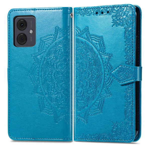 For Motorola Moto G14 Mandala Flower Embossed Leatherette Phone Case(Blue)