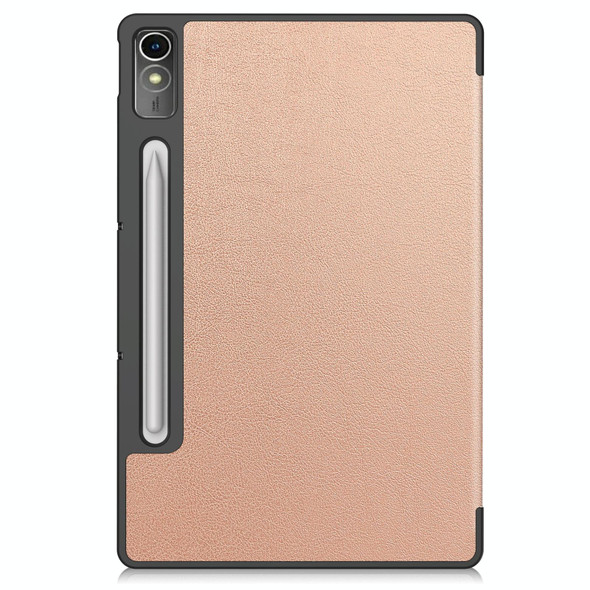For Lenovo Tab P12/Xiaoxin Pad Pro 12.7 inch Custer Solid Color 3-Fold Stand Leatherette Tablet Case(Rose Gold)