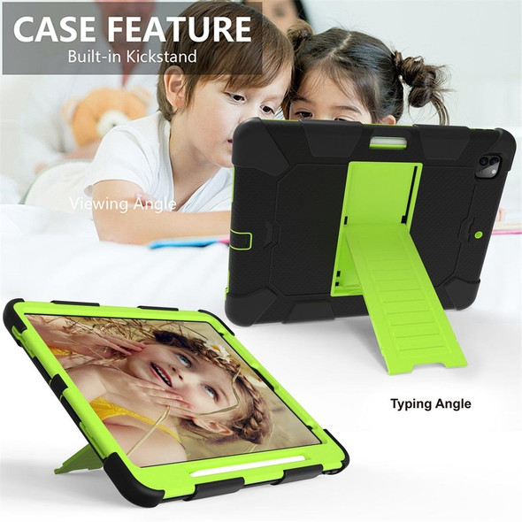 For iPad Pro 12.9 (2018) / (2020) Shockproof Two-Color Silicone Protective Tablet Case with Holder(Black+Green)