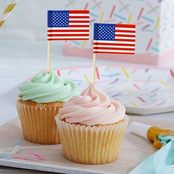 100pcs/pack 65mm National Flag Toothpick  Cupcake Toppers Cocktail Sticks, Style: American