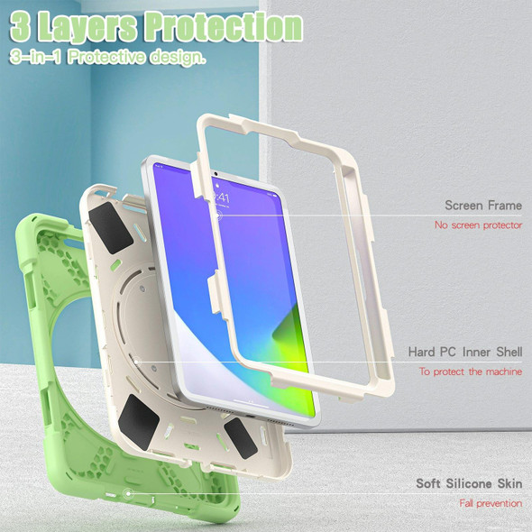 For iPad mini 6 Silicone + PC Protective Tablet Case with Holder & Shoulder Strap(Matcha Green)