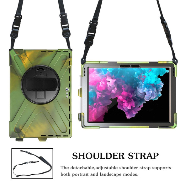 For Microsoft Surface Pro 4 / 5 / 6 / 7 / 7+ Shockproof Colorful Silicone + PC Protective Case with Holder & Hand Strap & Pen Slot(Camouflage)