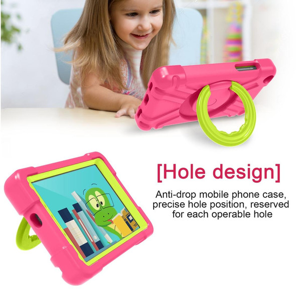 For Galaxy Tab A 8.0 (2019) T290 / T295 PC + Silicone Shockproof Combination Case with 360 Degree Rotating Holder & Handle(Rose Red+Grass Green)