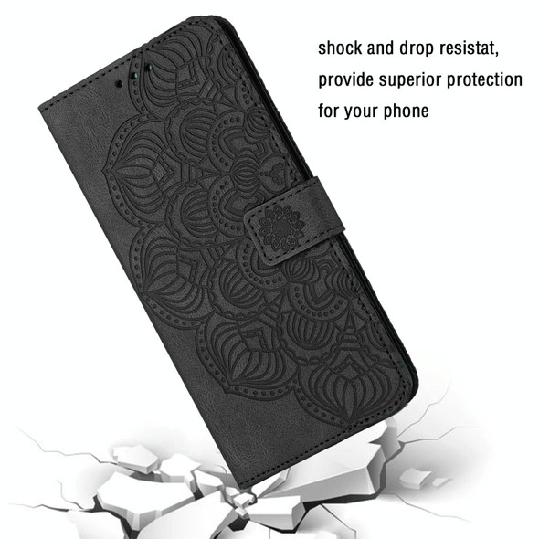 For Samsung Galaxy S22 Ultra 5G Mandala Embossed Flip Leatherette Phone Case(Black)