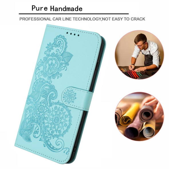For Xiaomi Redmi Note 9 Datura Flower Embossed Flip Leather Phone Case(Light blue)