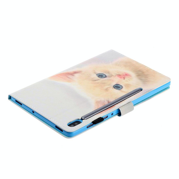 For Galaxy Tab S6 T860 Painted Horizontal Flat Leatherette Case with Sleep Function & Card Slot & Buckle Anti-skid Strip & Bracket & Wallet(Cute Cat)