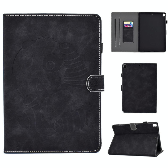 For iPad Air (2019) Embossing Panda Sewing Thread Horizontal Painted Flat Leatherette Case with Sleep Function & Pen Cover & Anti Skid Strip & Card Slot & Holder(Black)