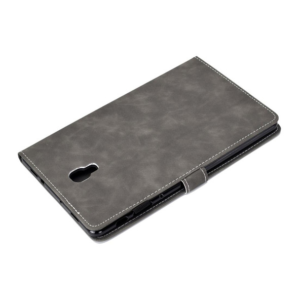For Galaxy Tab A 10.5 T590 Embossing Sewing Thread Horizontal Painted Flat Leatherette Case with Sleep Function & Pen Cover & Anti Skid Strip & Card Slot & Holder(Gray)