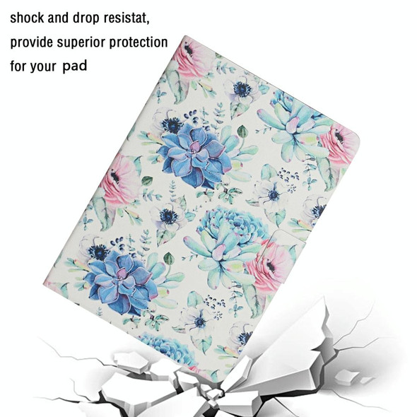 For Samsung Galaxy Tab S6  Flower Pattern Horizontal Flip Leatherette Case with Card Slots & Holder(Blue Flower On White)