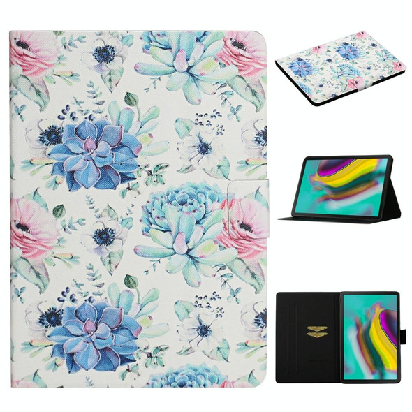 For Samsung Galaxy Tab S6  Flower Pattern Horizontal Flip Leatherette Case with Card Slots & Holder(Blue Flower On White)