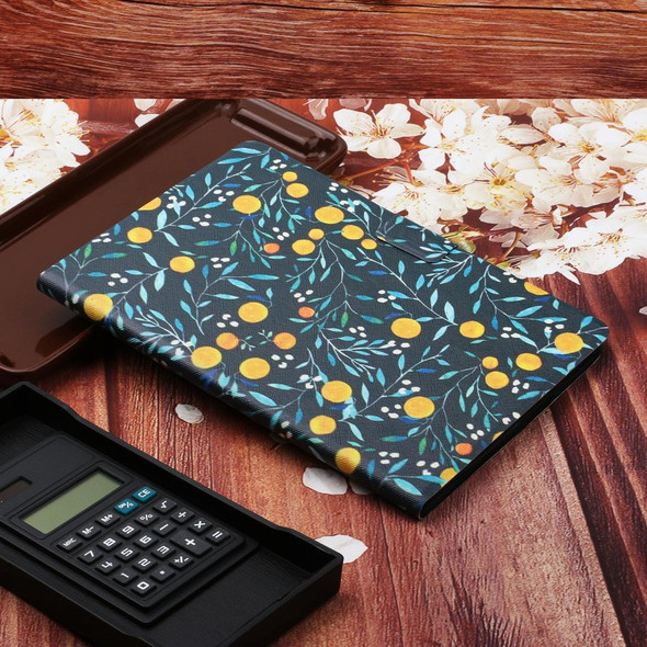 For Samsung Galaxy Tab A 10.1 (2019) Flower Pattern Horizontal Flip Leatherette Case with Card Slots & Holder(Yellow Fruit)