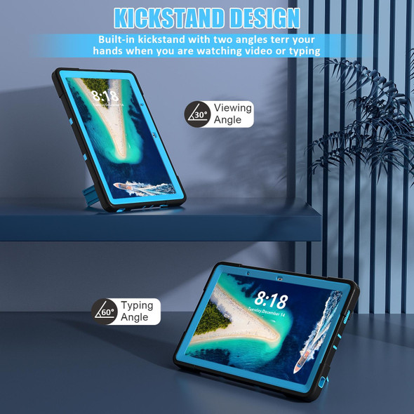 For Lenovo Tab M10 5G 10.6 inch Contrast Color Silicone PC Tablete Case with Holder(Black + Blue)