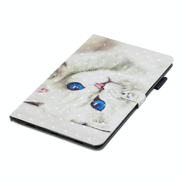 3D Horizontal Flip Leatherette Case with Holder & Card Slots For Galaxy Tab A 10.5(White Cat)