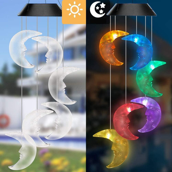 Outdoor Colorful LED Solar Wind Chime Light Garden Park Decorative Waterproof Light(Black Shell Moon)