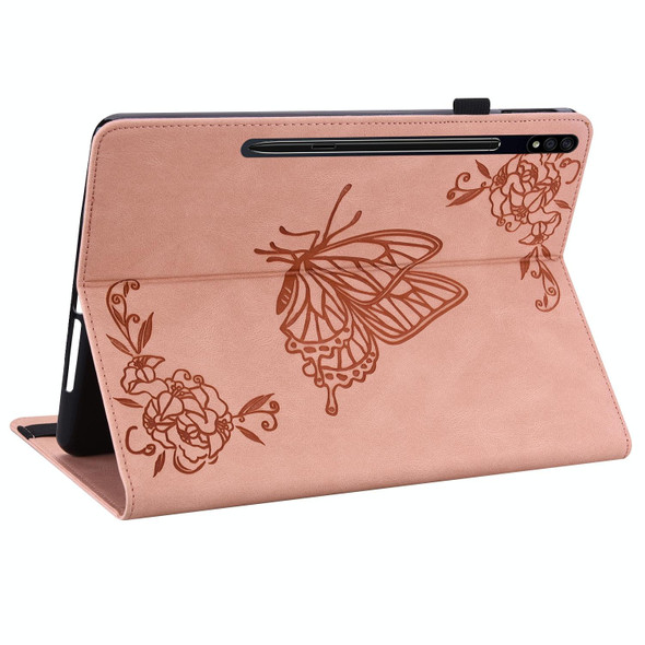 For Samsung Galaxy Tab S7+/S7 FE/S8+ Butterfly Flower Embossed Leatherette Tablet Case(Rose Gold)