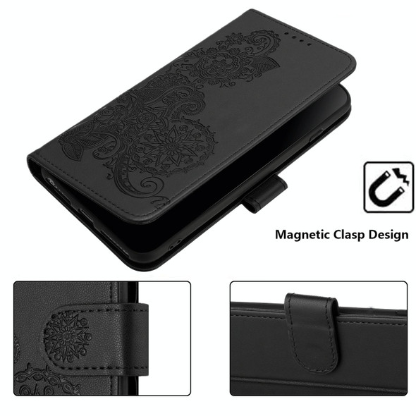 For  Xiaomi Redmi 9 Datura Flower Embossed Flip Leatherette Phone Case(Black)
