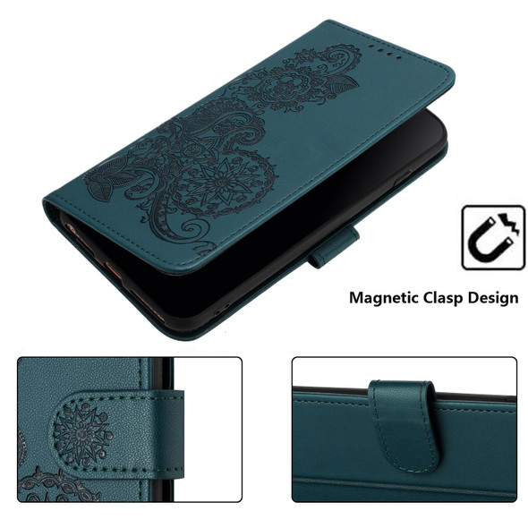 For Xiaomi Redmi Note 9 4G Datura Flower Embossed Flip Leather Phone Case(Dark Green)