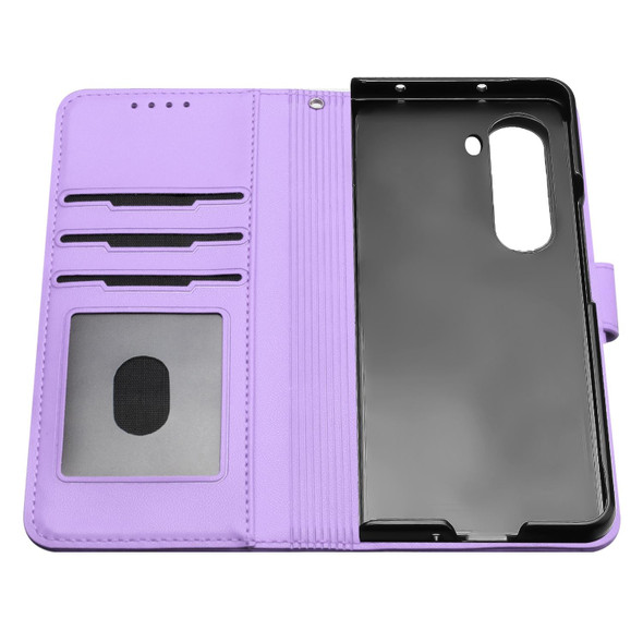 For Samsung Galaxy Z Fold5 5G Datura Flower Embossed Flip Leatherette Phone Case(Purple)