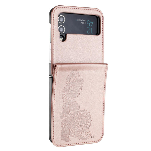 For Samsung Galaxy Z Flip4 5G Datura Flower Embossed Flip Leatherette Phone Case(Rose Gold)