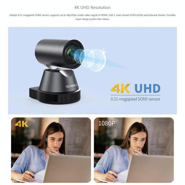 FEELWORLD 4K12X 4K PTZ Camera 12X Optical Zoom AI Tracking HDMI USB IP Remote Control(AU Plug)